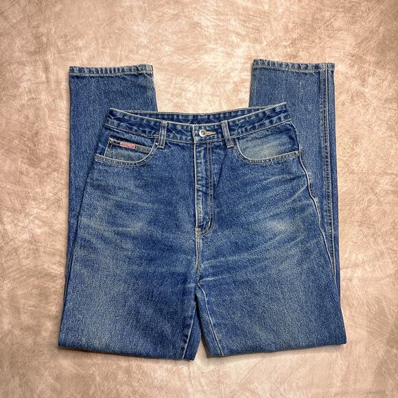 Dahan High Waisted Slim Fit Medium Wash Denim Blue Jeans Embroidered Pocket - Picture 1 of 13